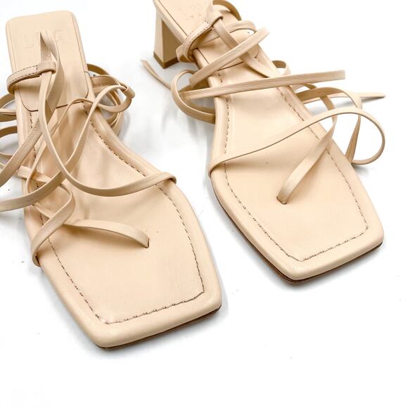LPA Loren Block Heel Sandals Tan Leather Strappy Ankle Wrap Sz 9 Square Toe - Picture 5 of 11